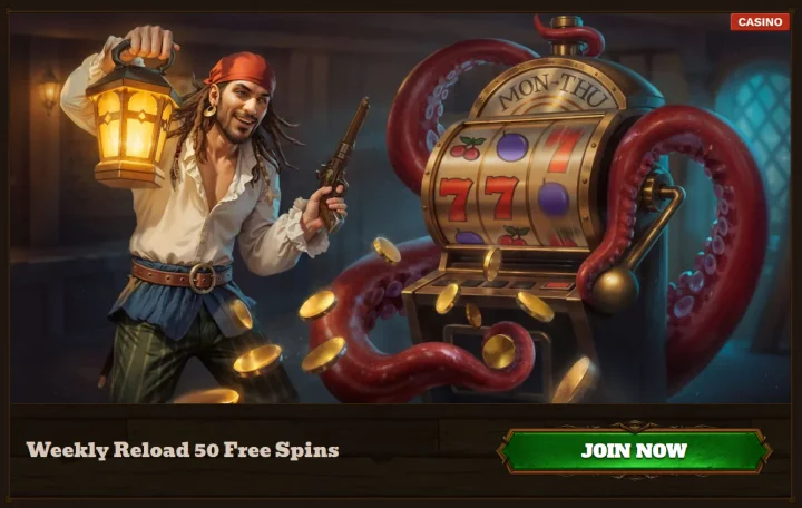 Slot-Lobby von fatpirate casino mit hervorgehobenen beliebten Spielen