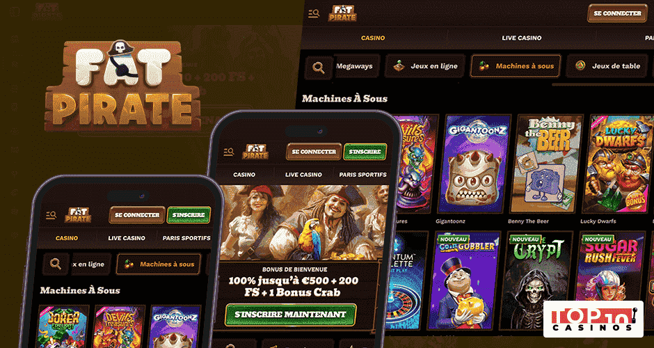 Desktop-Interface von fatpirate casino mit Hauptmenü